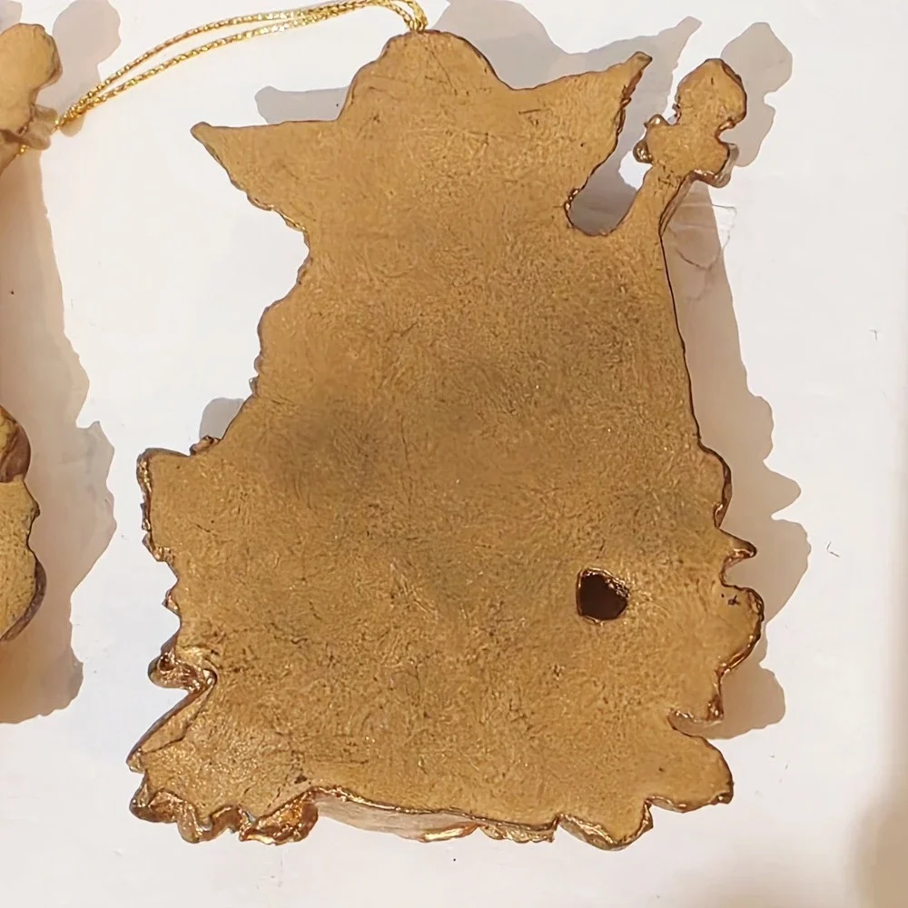 Lot of 3 Vtg Resin Plastic Angels Playing A Cello Gold Tone Christmas Ornaments
